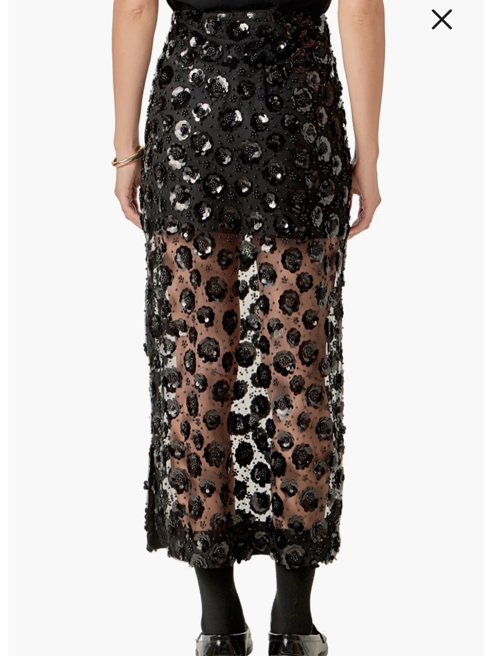 Black Sequin Mesh Midi Skirt